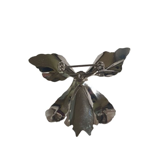 Silver Tone Floral Iris Leaf Brooch Pin Faux Pearl Center Vintage Jewelry Mom Gi - Picture 2 of 3